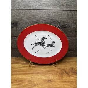 Lenox Scalamandre Zebras Red Gold Trim Oval Platter 13”